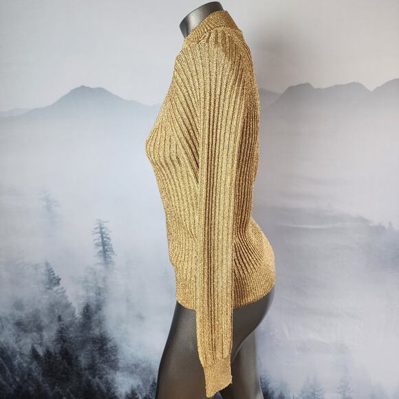 Luisa Spagnoli Gold Metallic Knit Full Zip Jacket | Women's Small - Picture 7 of 14